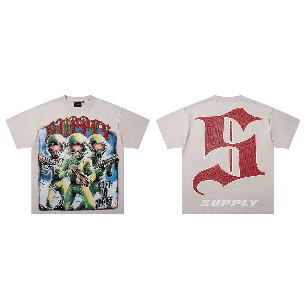 Supply Street Crest Rhinestone Graphic Oversized Tee