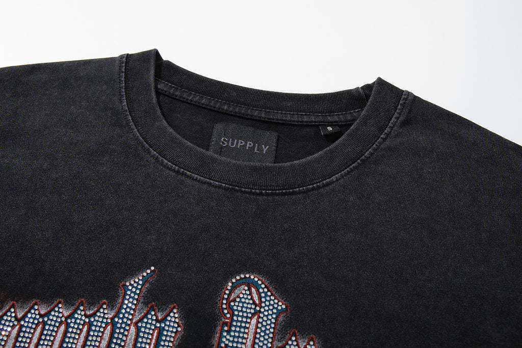 Supply Street Division Rhinestone Graphic Oversized Tee