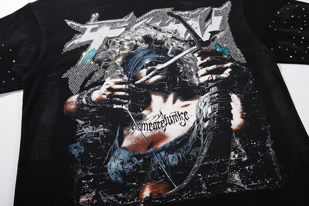 BKYS Retro Portrait Crystal Accent Streetwear Graphic Tee