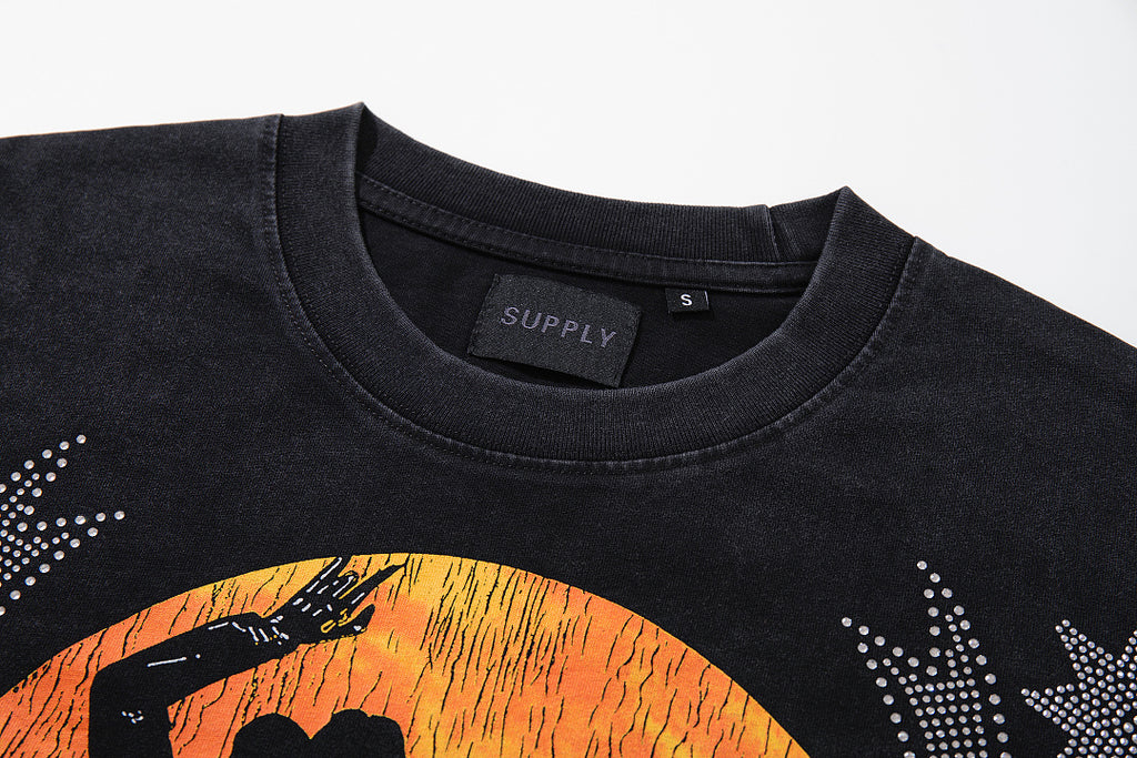 Supply Avenue Rhinestone Graphic Oversized Tee